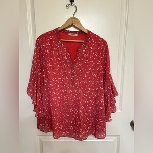 Timeson Pink/Red Blouse with White Floral Pattern